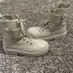 Zara Cream Combat Boots